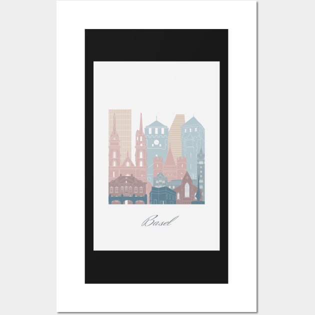 Basel, Switzerland map skyline - 03 style Wall Art by GreenGreenDream